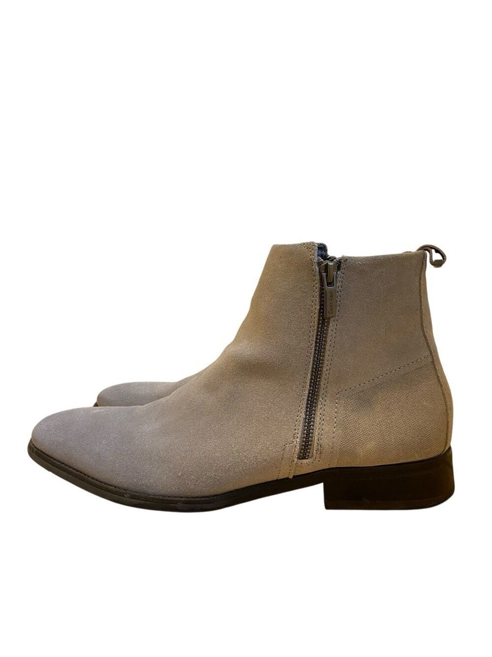 Calvin Klein Men’s Suede Ankle Boots Beige Designer Booties Side Zip Closure 11